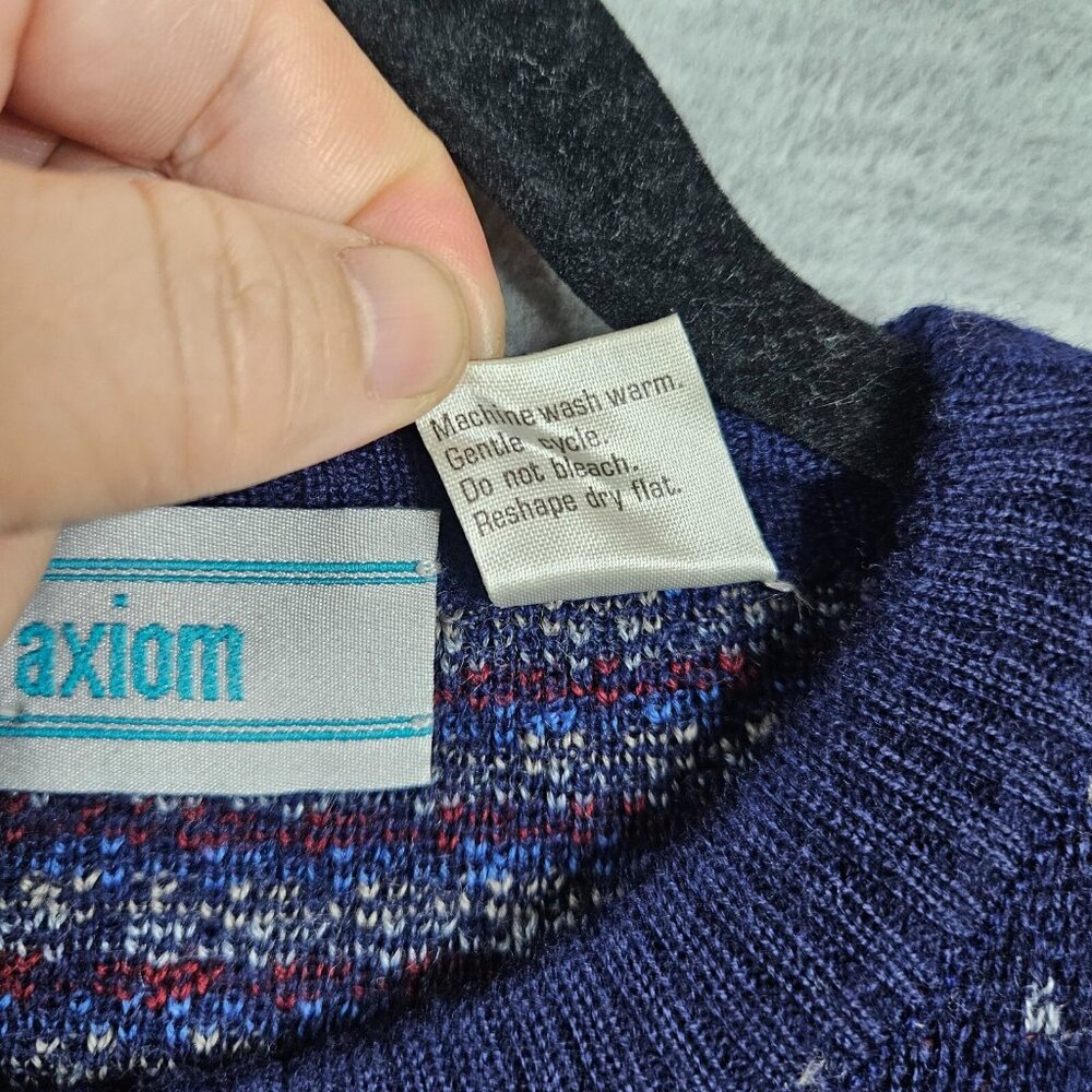 Axiom Men's Crew Neck Blue Pull over Long Sleeve Sweater Size L Made in Italy - Picture 4 of 6